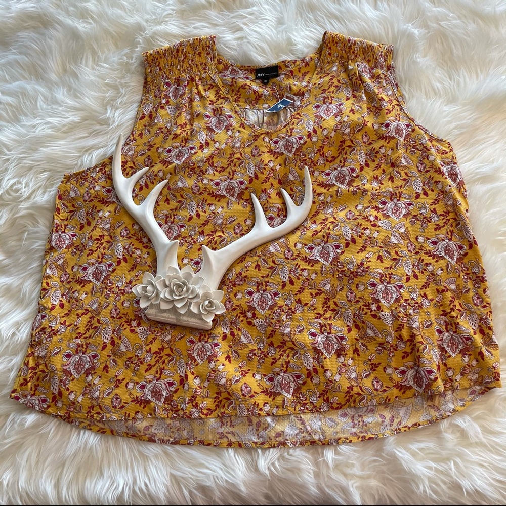 3/$30 Jones New York Womens Yellow Sleeveless Floral Print Pattern Top Size 3X - Picture 2 of 12